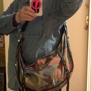 MICHAEL KORS Vintage Camo cross body rip-stop nylon w leather trim.